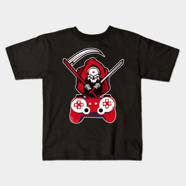 Gaming Skull Mascot Controller Kids T-Shirt by Foxxy Merch